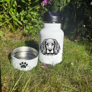 Welsh Springer Spaniel, Welsh Terrier or West Highland White Terrier Custom Pet Portrait Bottle and bowl